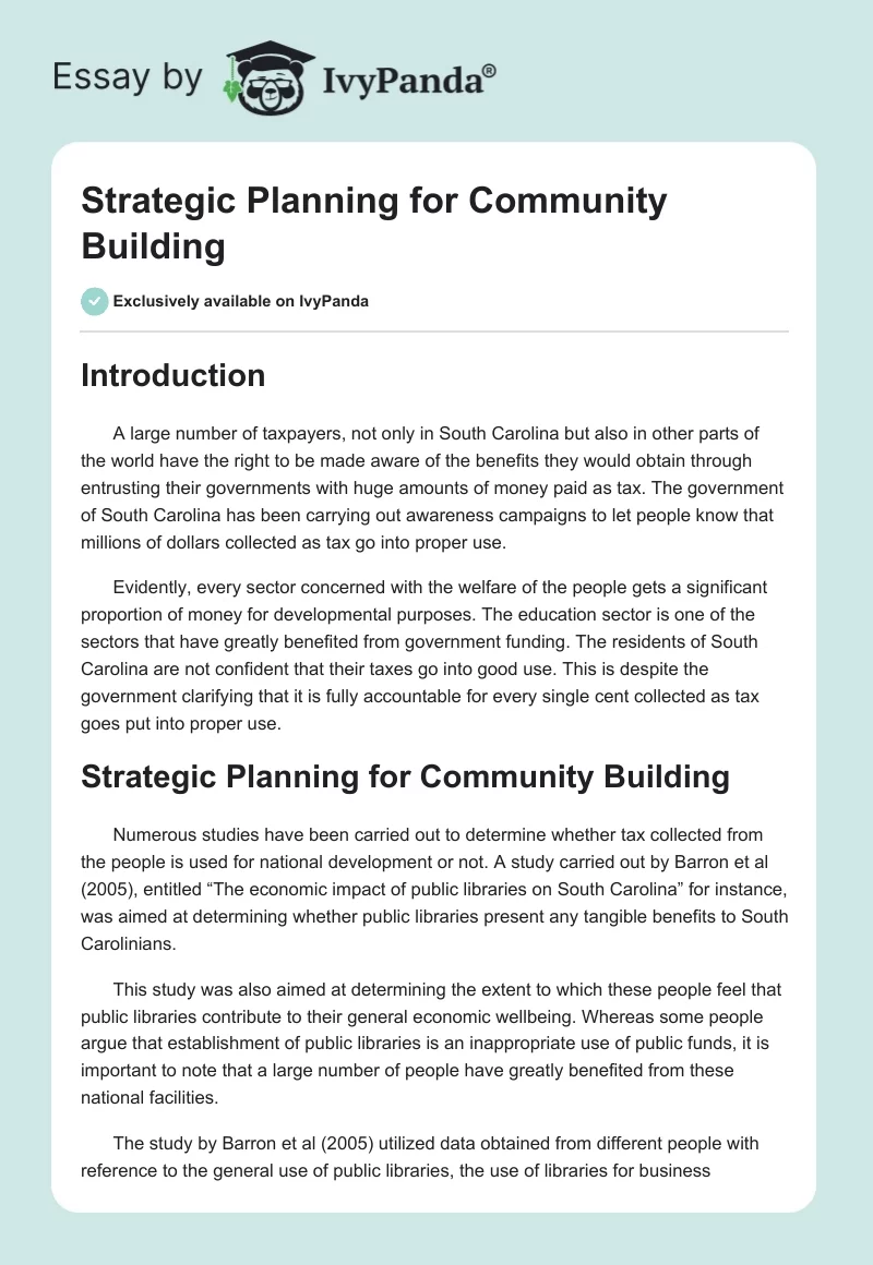 Strategic Planning for Community Building. Page 1