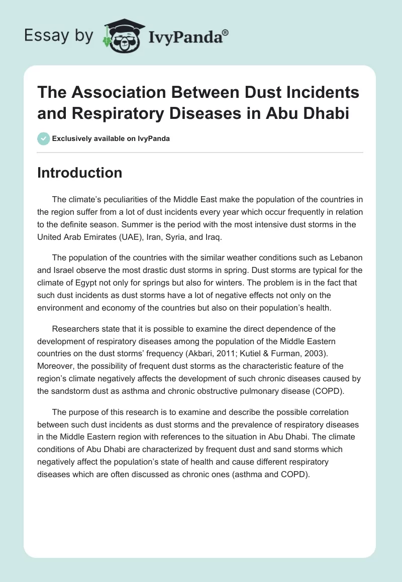 The Association Between Dust Incidents and Respiratory Diseases in Abu Dhabi. Page 1