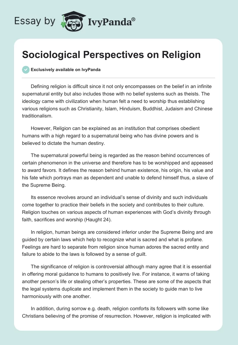 Sociological Perspectives on Religion. Page 1
