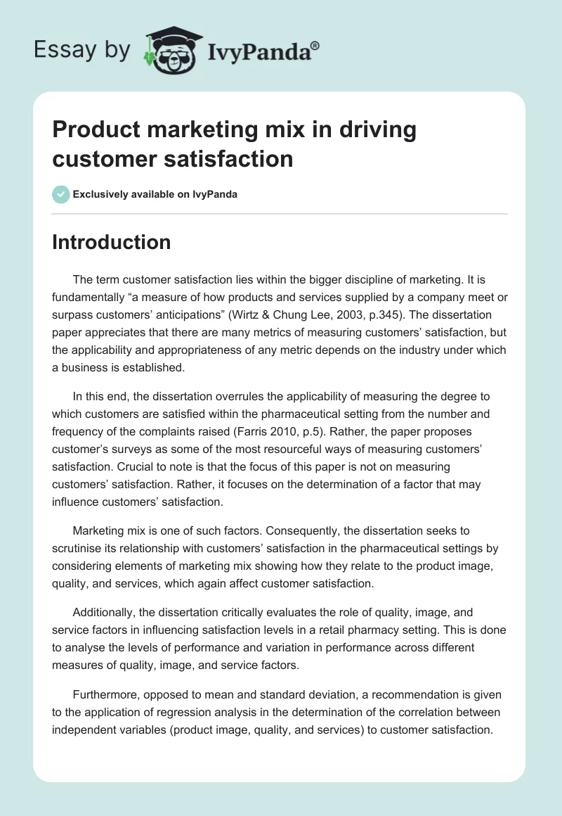Product marketing mix in driving customer satisfaction. Page 1
