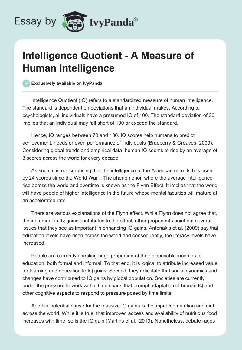 Intelligence Quotient - A Measure of Human Intelligence. Page 1