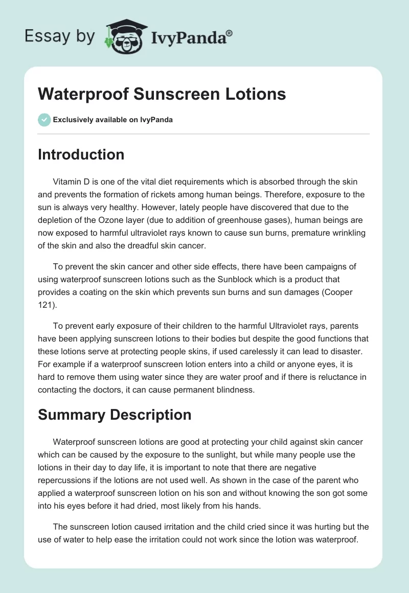 Waterproof Sunscreen Lotions. Page 1