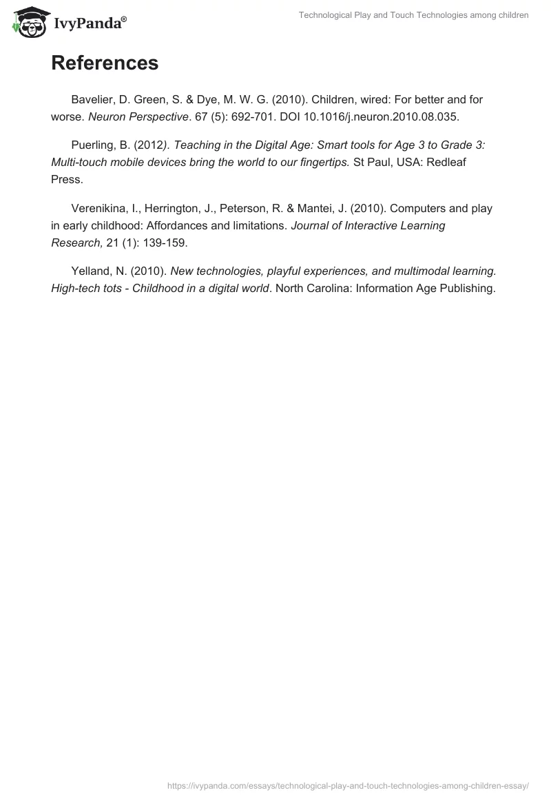 Technological Play and Touch Technologies among children. Page 2