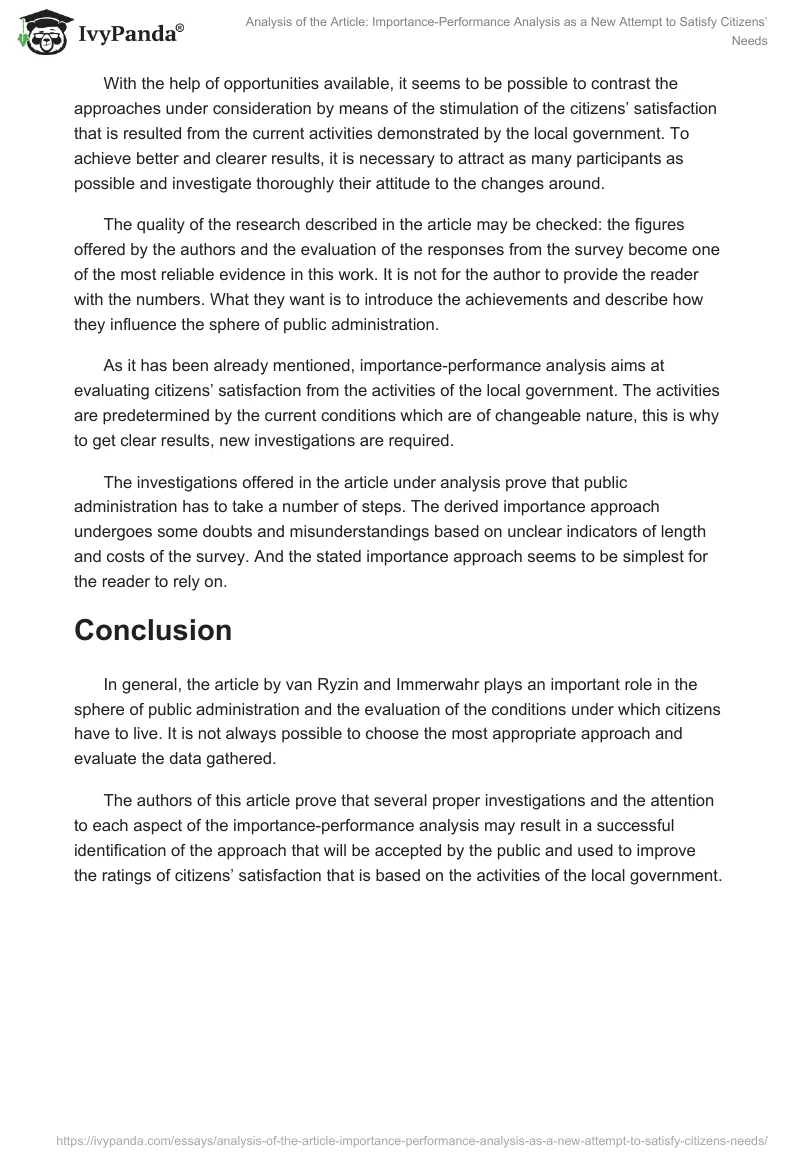 Analysis of the Article: Importance-Performance Analysis as a New Attempt to Satisfy Citizens’ Needs. Page 2