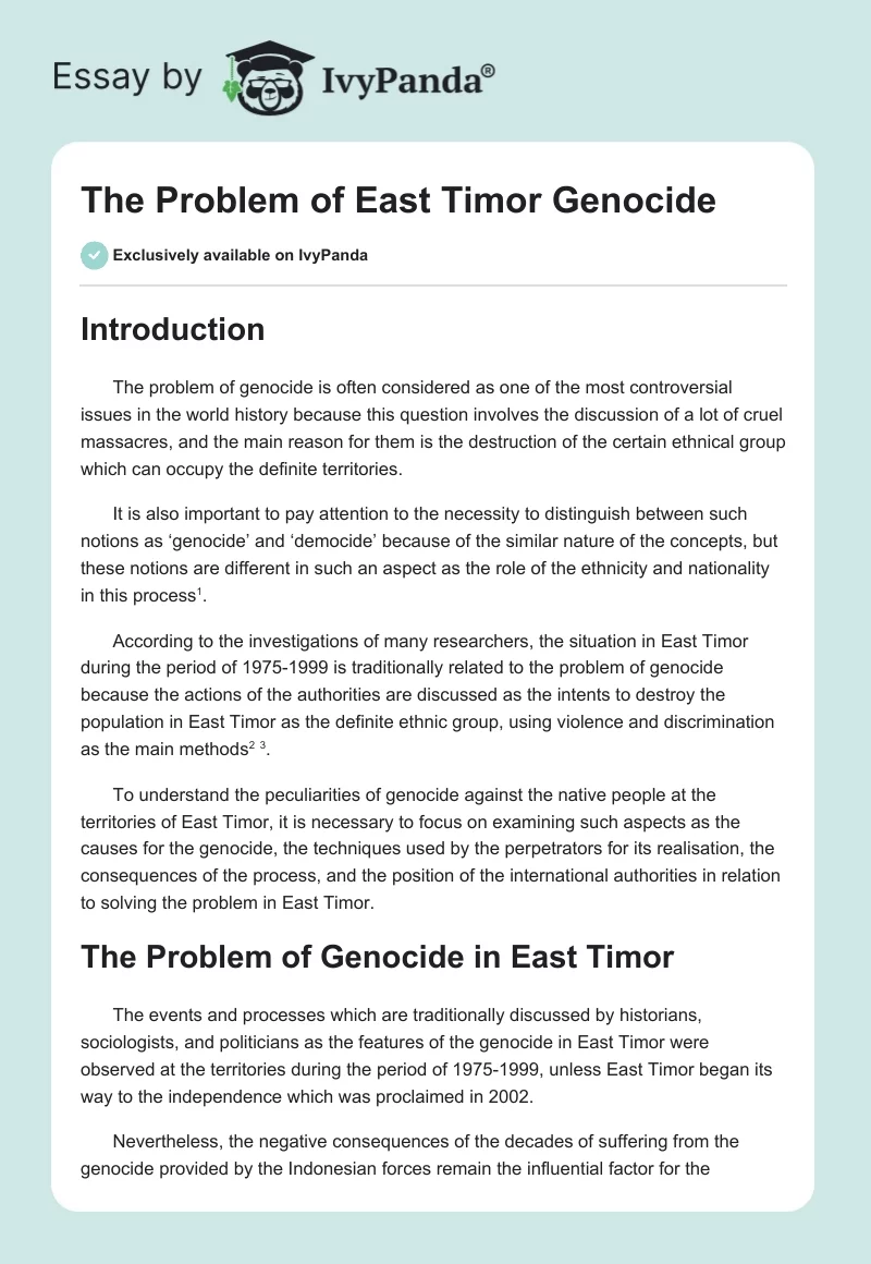 The Problem of East Timor Genocide. Page 1
