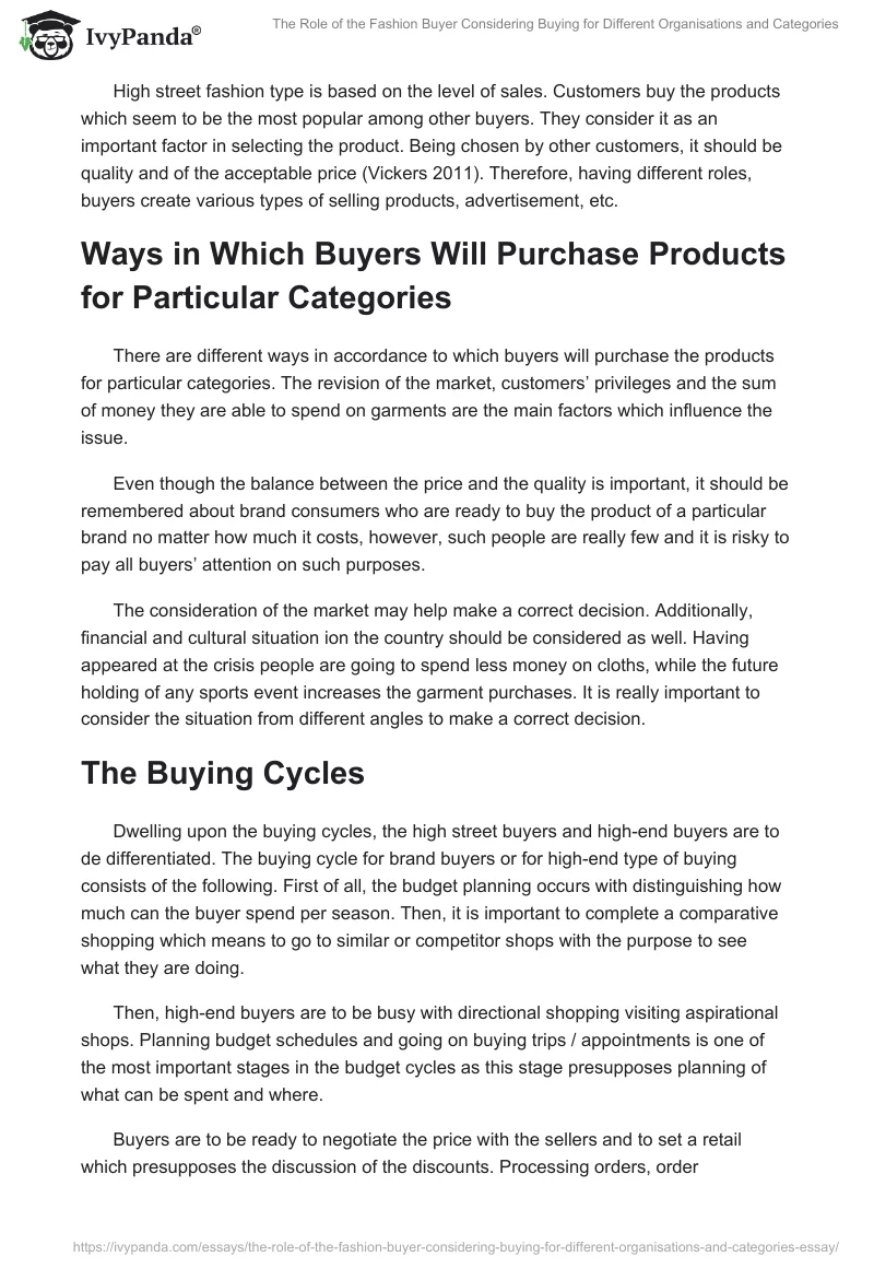 The Role of the Fashion Buyer Considering Buying for Different Organisations and Categories. Page 2