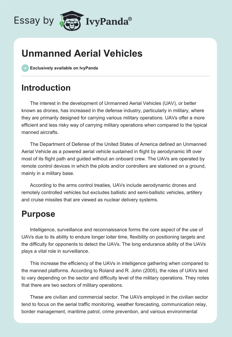 Unmanned Aerial Vehicles. Page 1