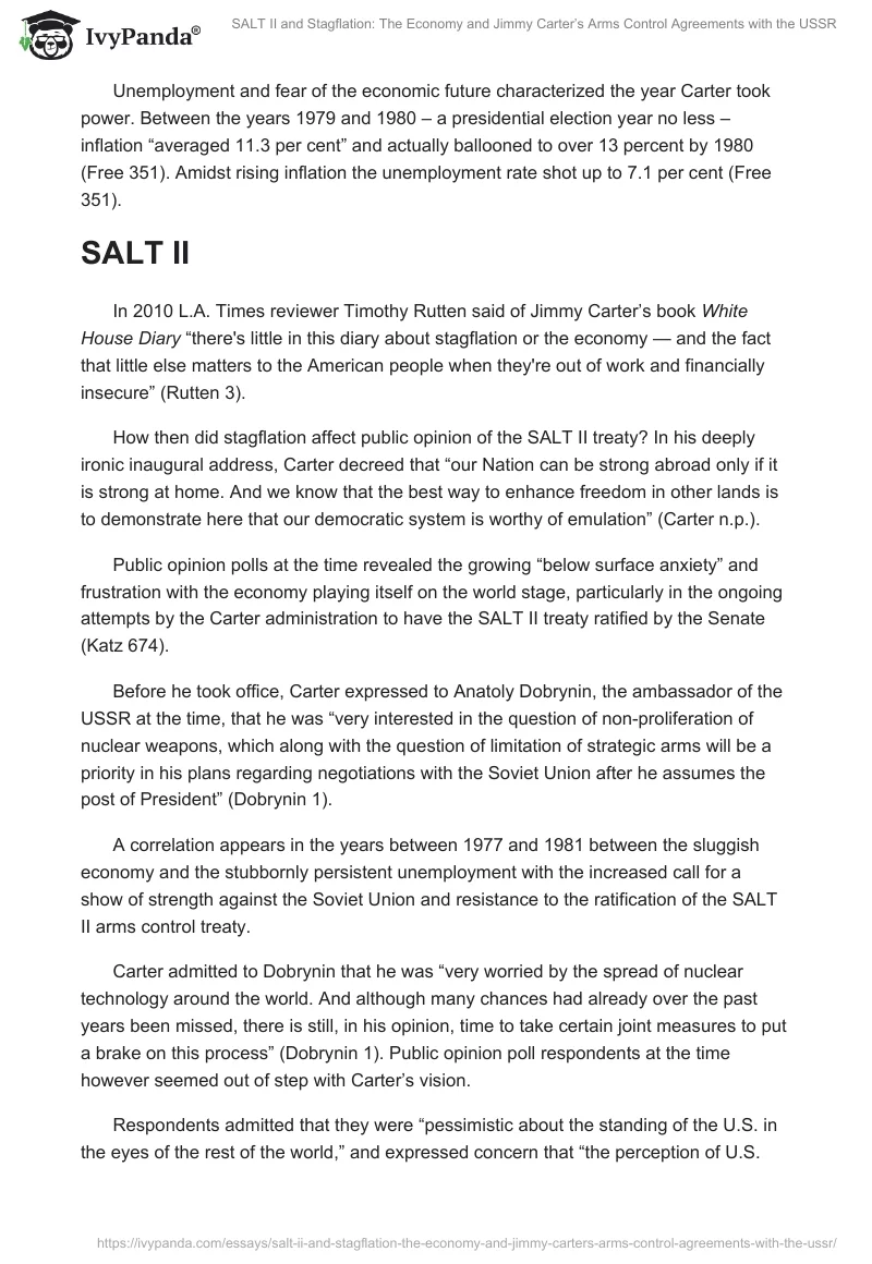 SALT II and Stagflation: The Economy and Jimmy Carter’s Arms Control Agreements with the USSR. Page 3