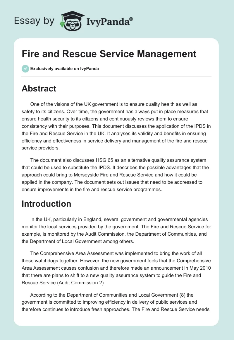 Fire and Rescue Service Management. Page 1