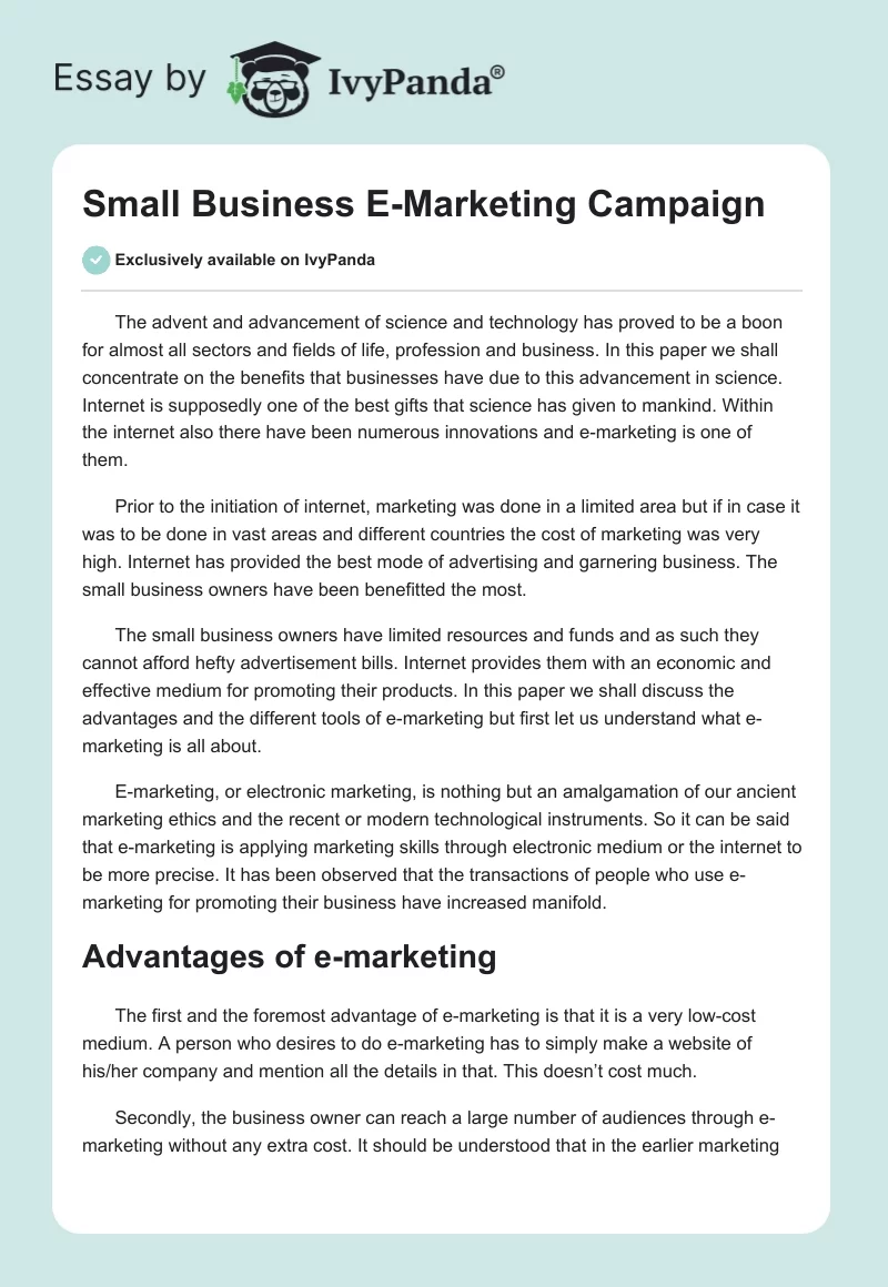 Small Business E-Marketing Campaign. Page 1