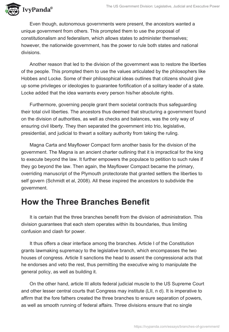 The US Government Division: Legislative, Judicial and Executive Power. Page 2