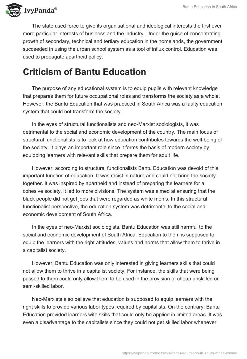 write an essay about bantu education act
