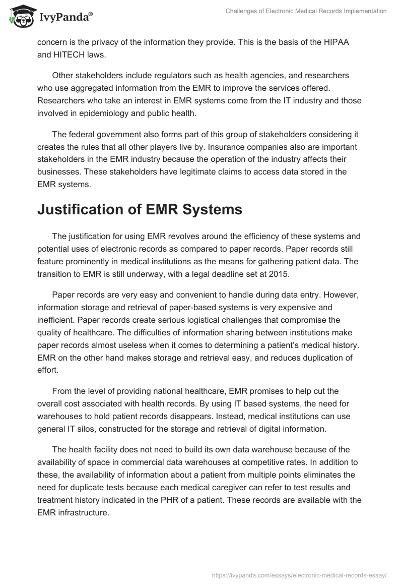 Challenges of Electronic Medical Records Implementation. Page 3