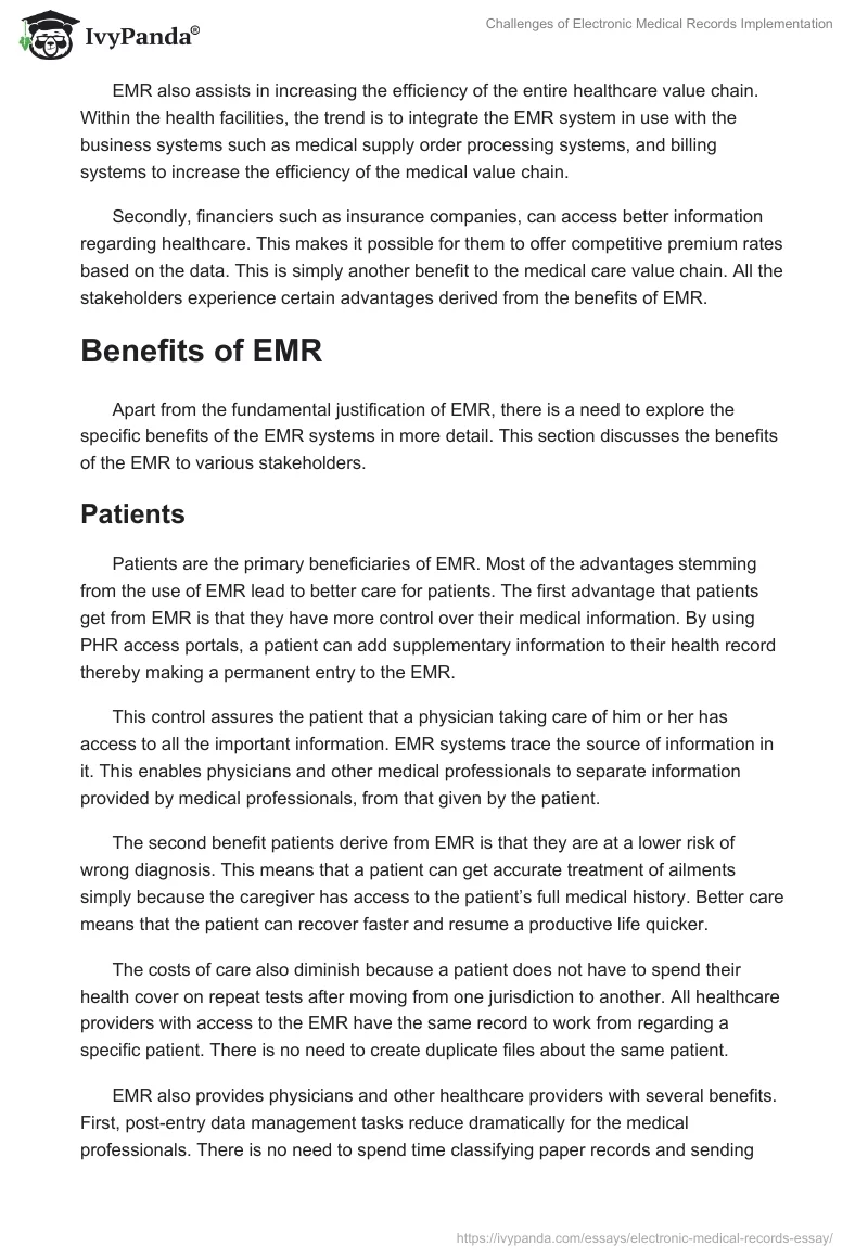Challenges of Electronic Medical Records Implementation. Page 4