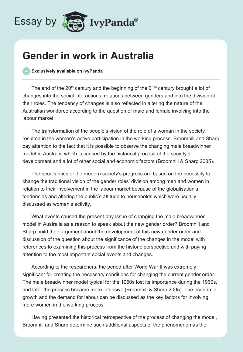 Gender in work in Australia. Page 1