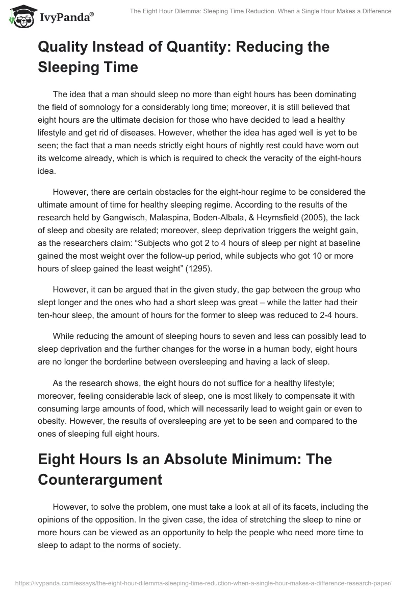 The Eight Hour Dilemma: Sleeping Time Reduction. When a Single Hour Makes a Difference. Page 2