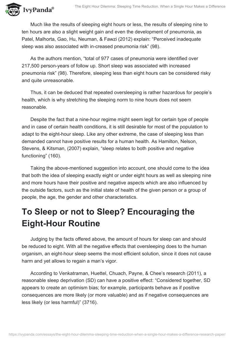 The Eight Hour Dilemma: Sleeping Time Reduction. When a Single Hour Makes a Difference. Page 3