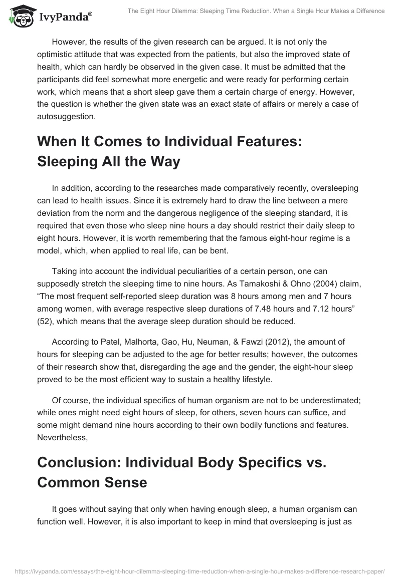 The Eight Hour Dilemma: Sleeping Time Reduction. When a Single Hour Makes a Difference. Page 4