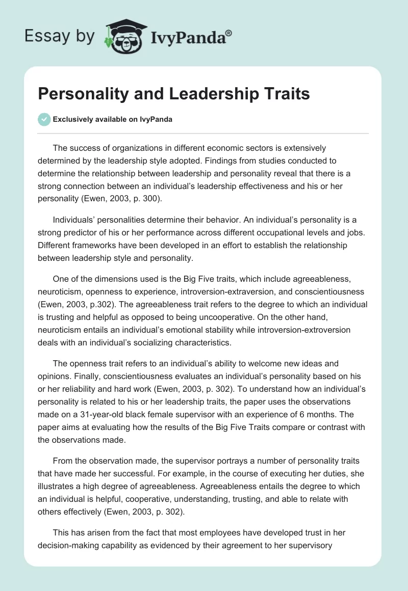 Personality and Leadership Traits. Page 1