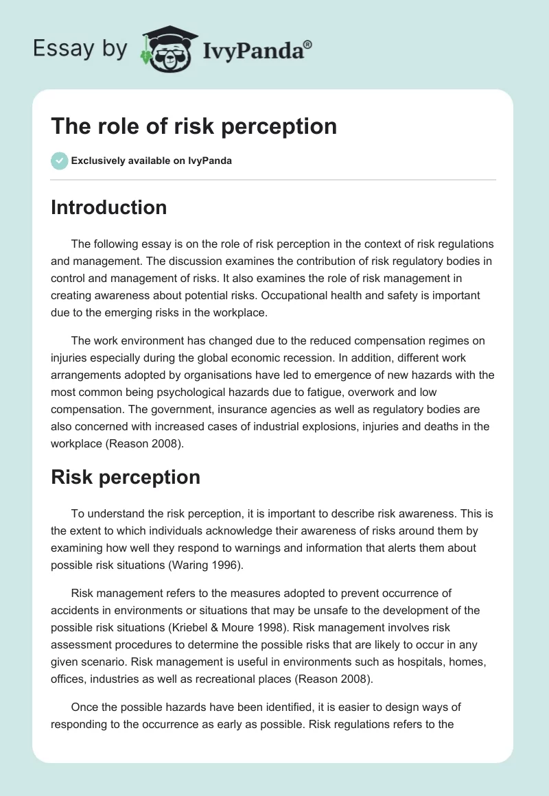 The role of risk perception. Page 1