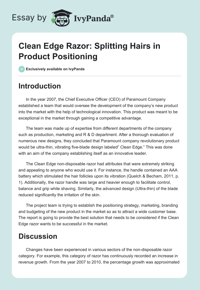 Clean Edge Razor: Splitting Hairs in Product Positioning. Page 1