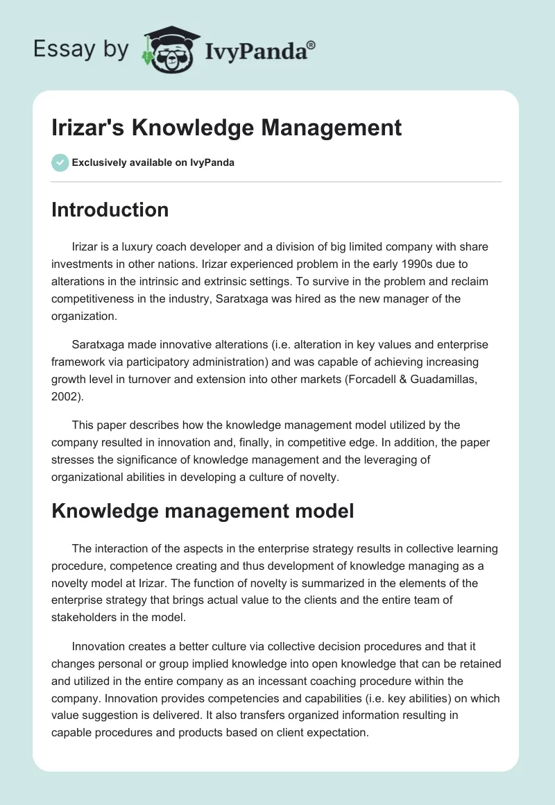 Irizar's Knowledge Management. Page 1