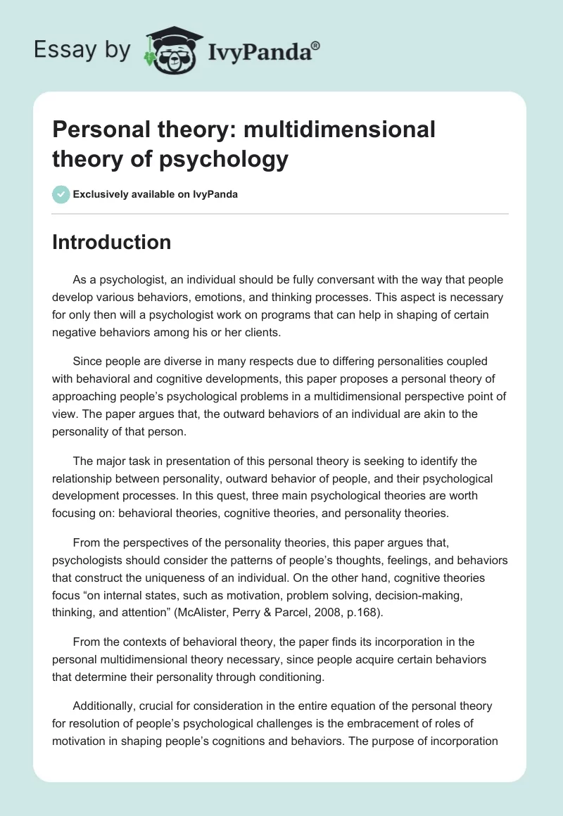 Personal theory: multidimensional theory of psychology. Page 1