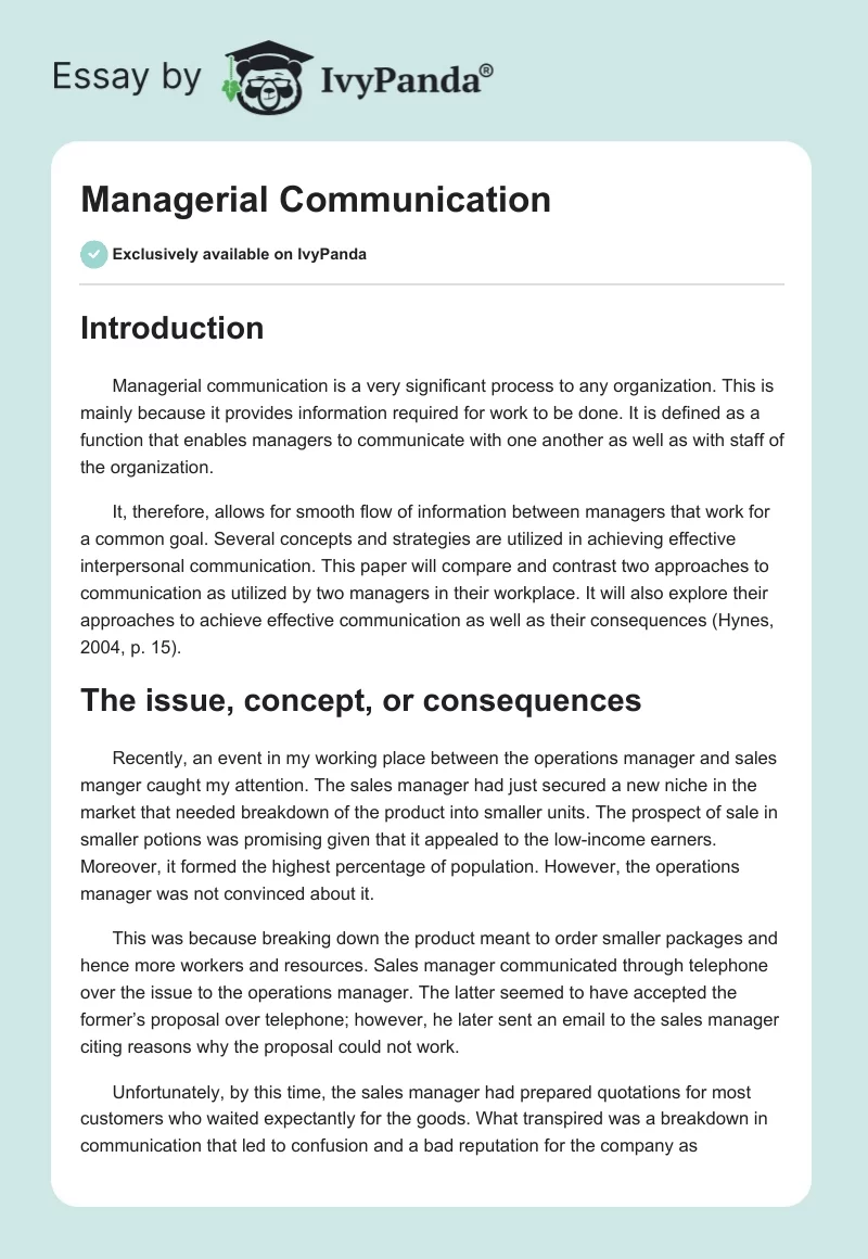 Managerial Communication. Page 1