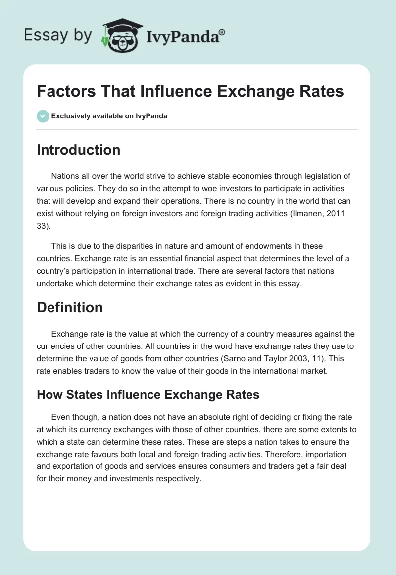 Factors That Influence Exchange Rates. Page 1