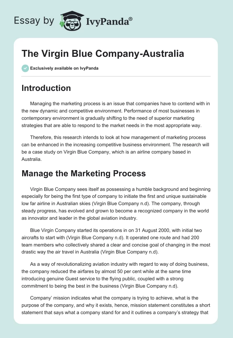 The Virgin Blue Company-Australia. Page 1