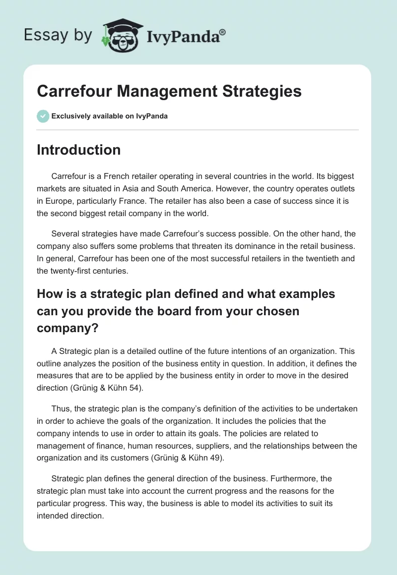 Carrefour Management Strategies. Page 1