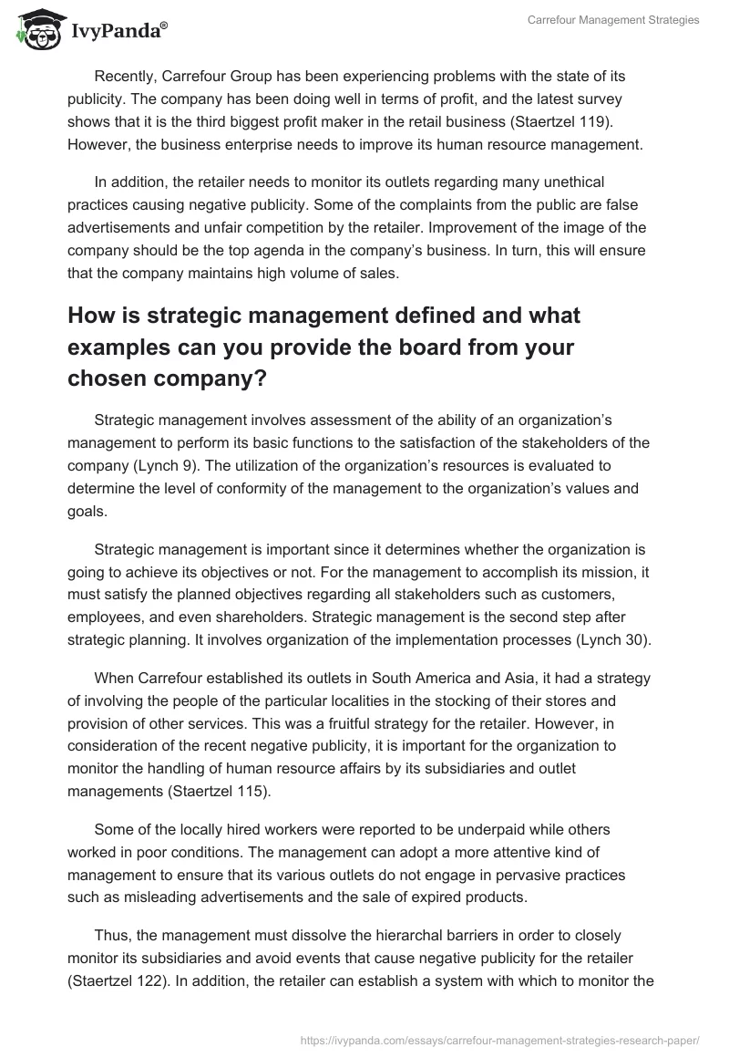 Carrefour Management Strategies. Page 2
