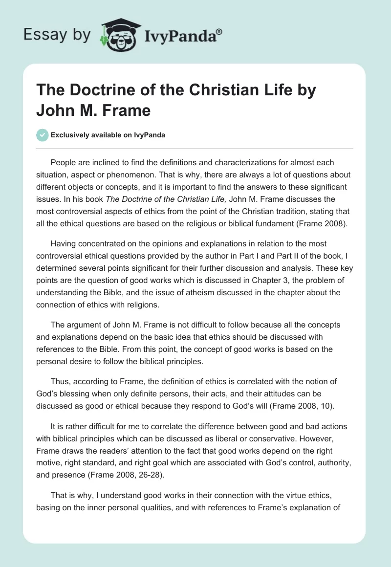 The Doctrine of the Christian Life by John M. Frame. Page 1
