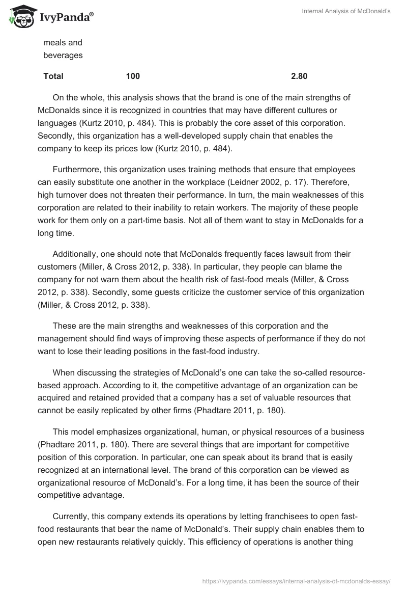 Internal Analysis of McDonald’s. Page 2