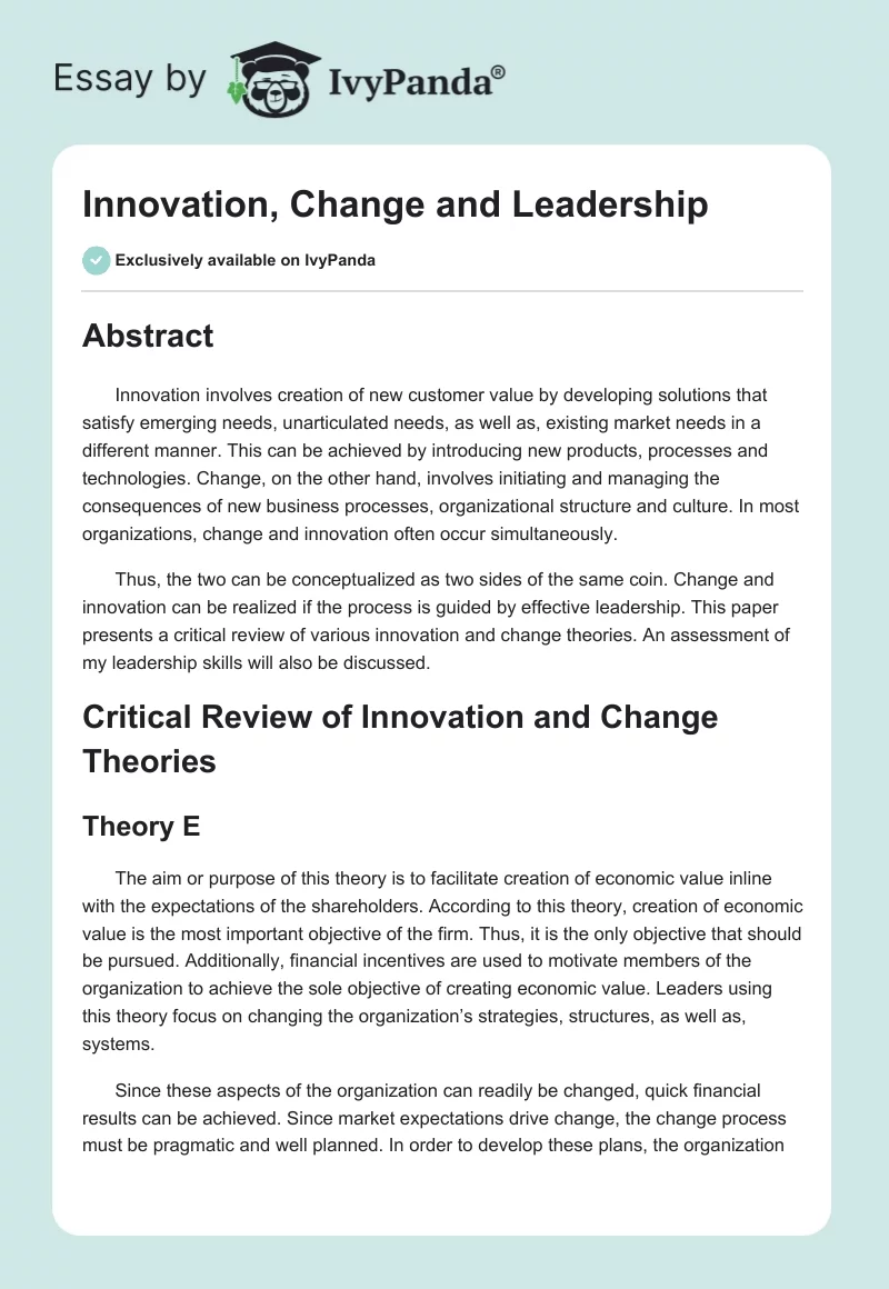 Innovation, Change and Leadership. Page 1