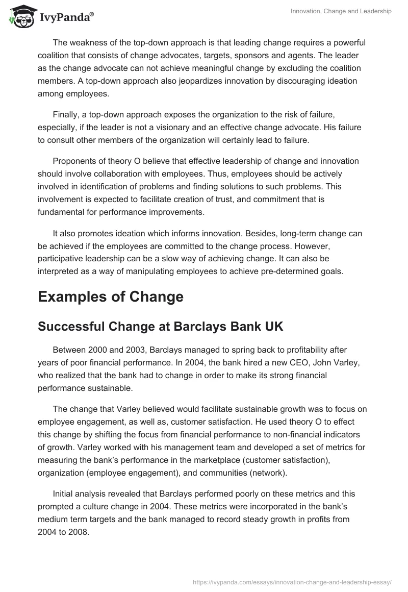 Innovation, Change and Leadership. Page 4