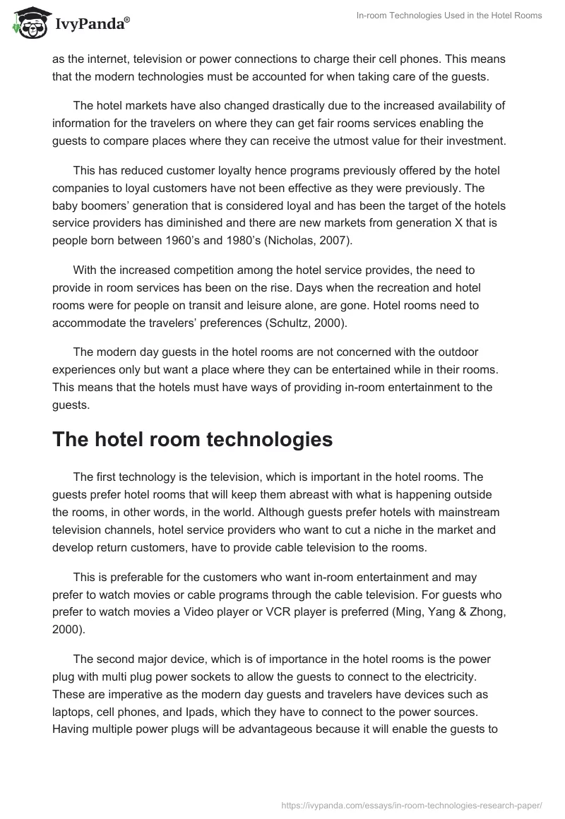 In-room Technologies Used in the Hotel Rooms. Page 2
