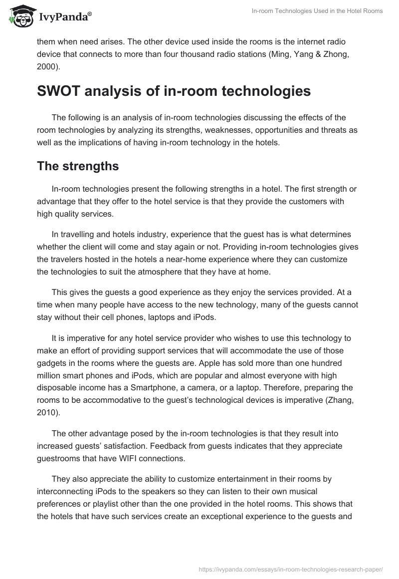 In-room Technologies Used in the Hotel Rooms. Page 4