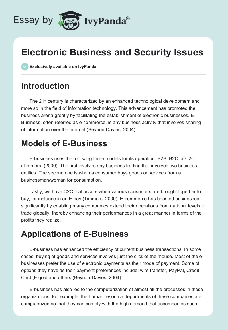 Electronic Business and Security Issues. Page 1