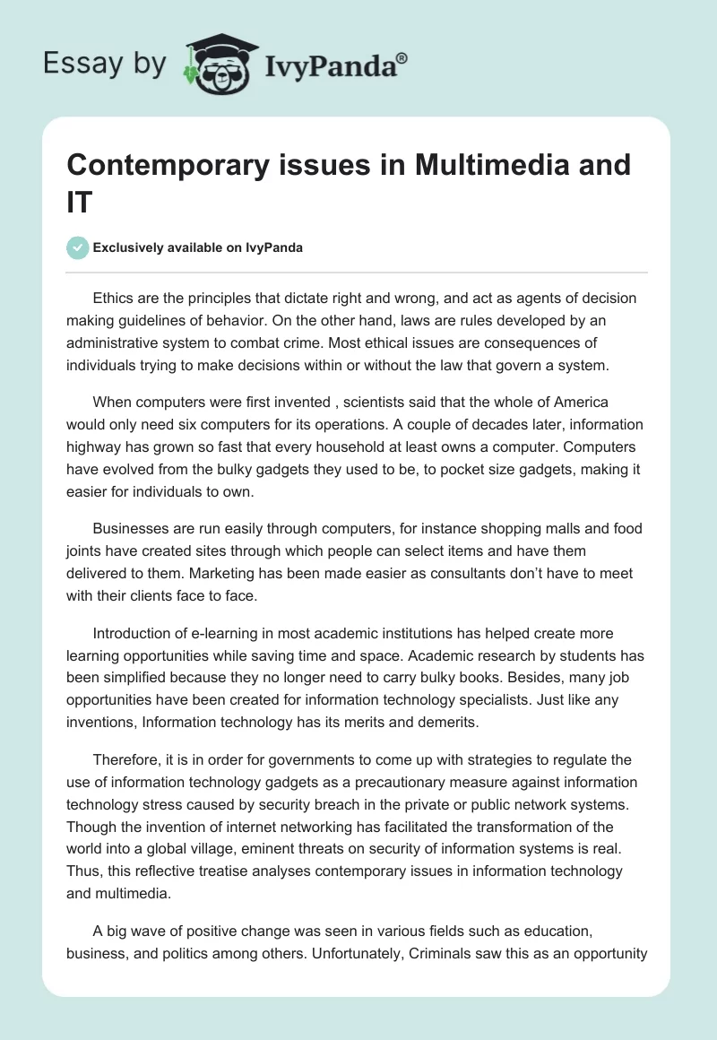 Contemporary issues in Multimedia and IT. Page 1
