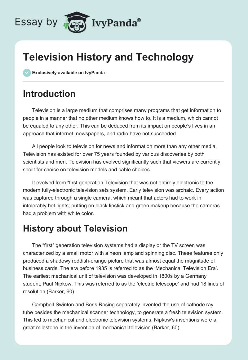Television History and Technology. Page 1
