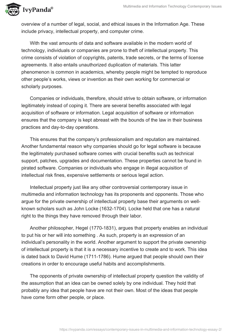 Multimedia and Information Technology Contemporary Issues. Page 2