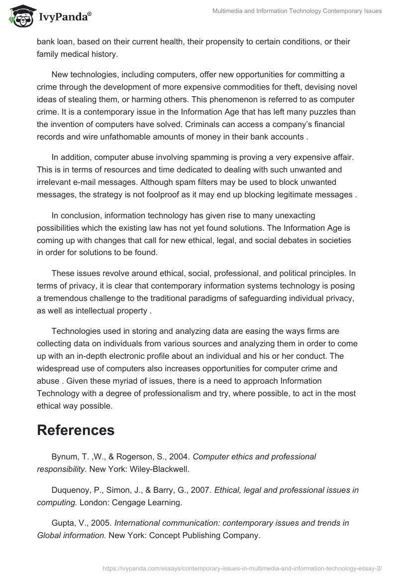 Multimedia and Information Technology Contemporary Issues. Page 4