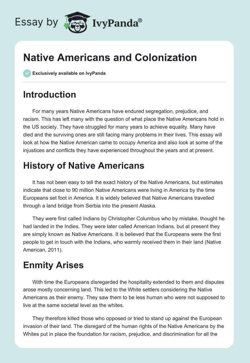 Native Americans and Colonization. Page 1
