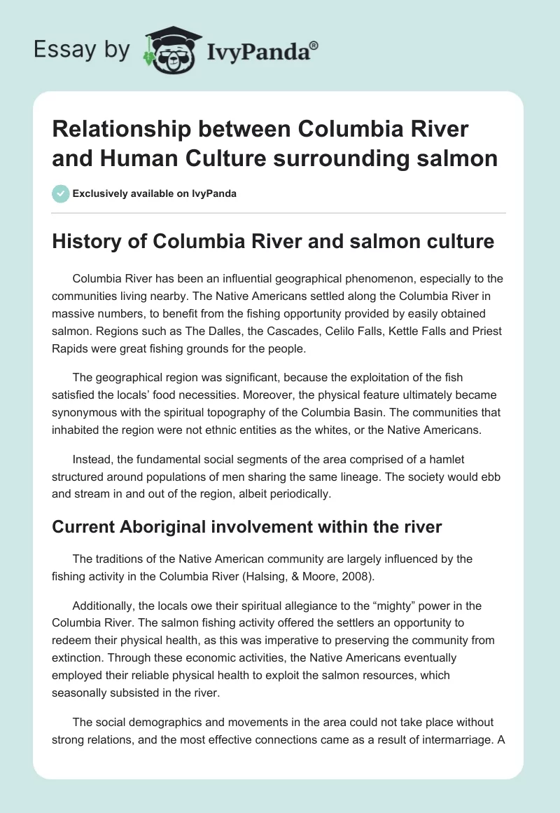 Relationship Between Columbia River and Human Culture Surrounding Salmon. Page 1