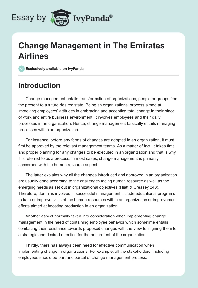 Change Management in the Emirates Airlines. Page 1