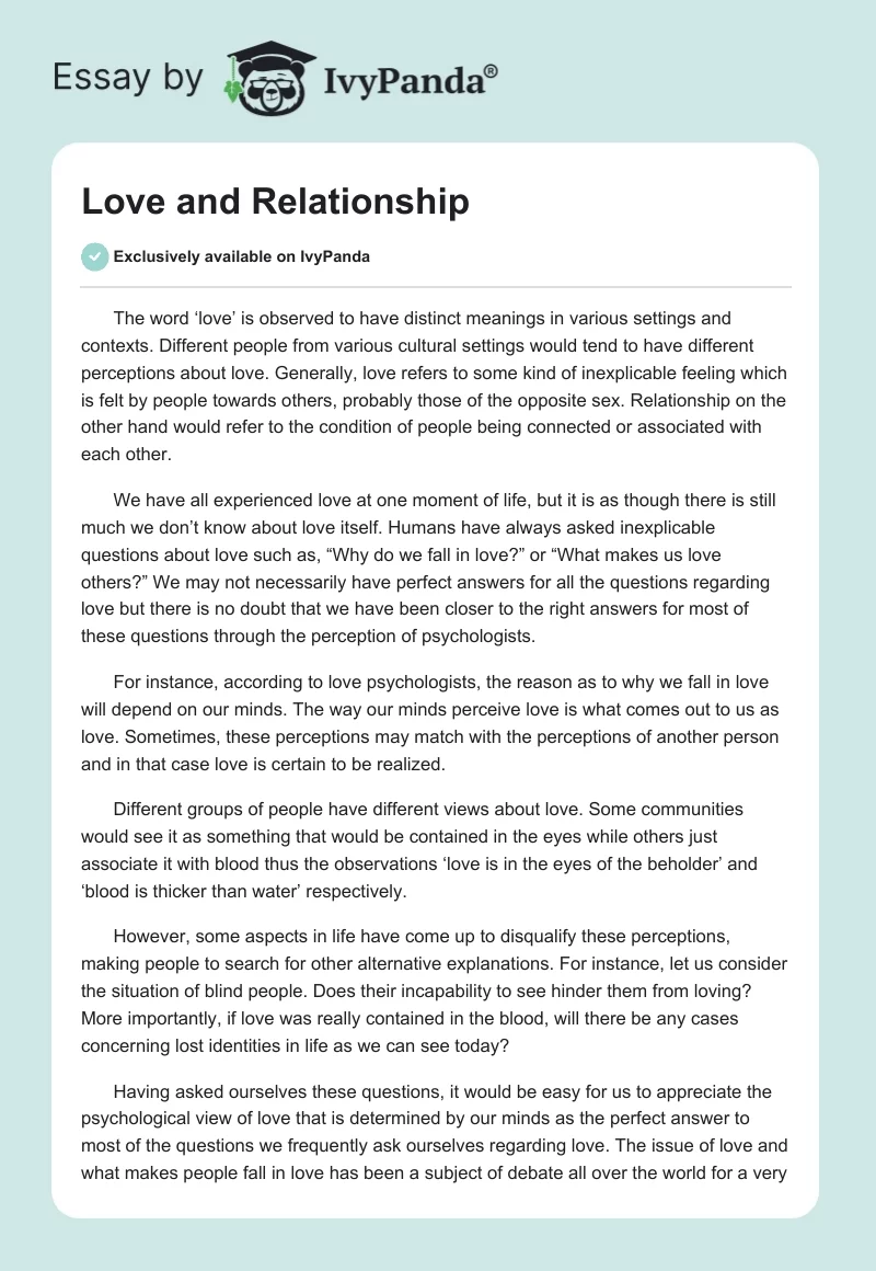 essay about love relationship
