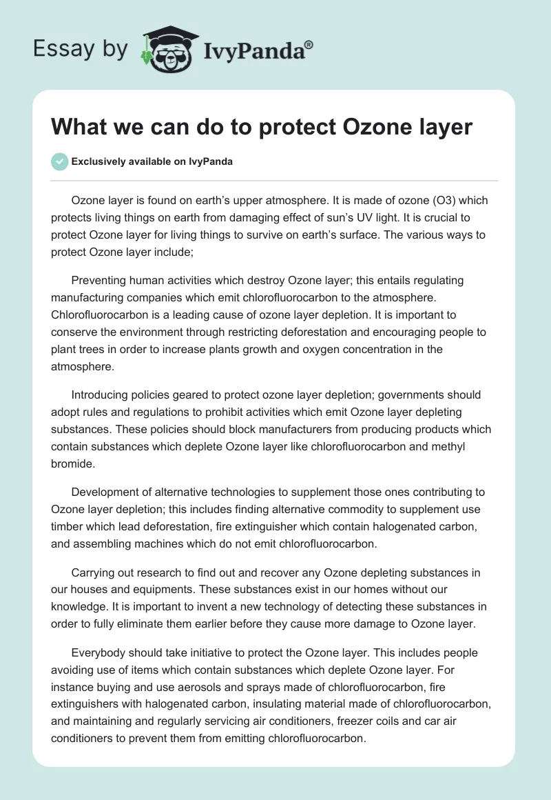What we can do to protect Ozone layer. Page 1