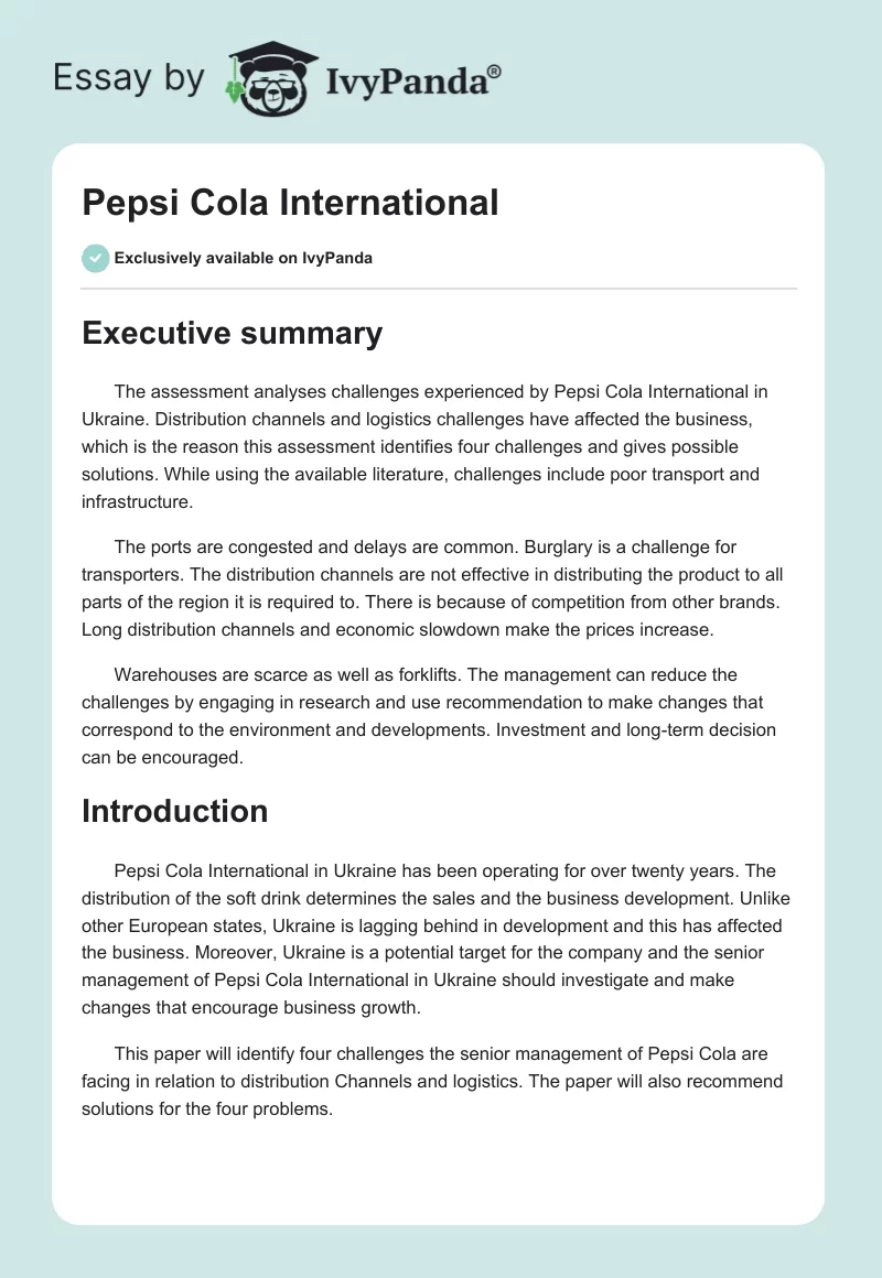 Pepsi Cola International. Page 1