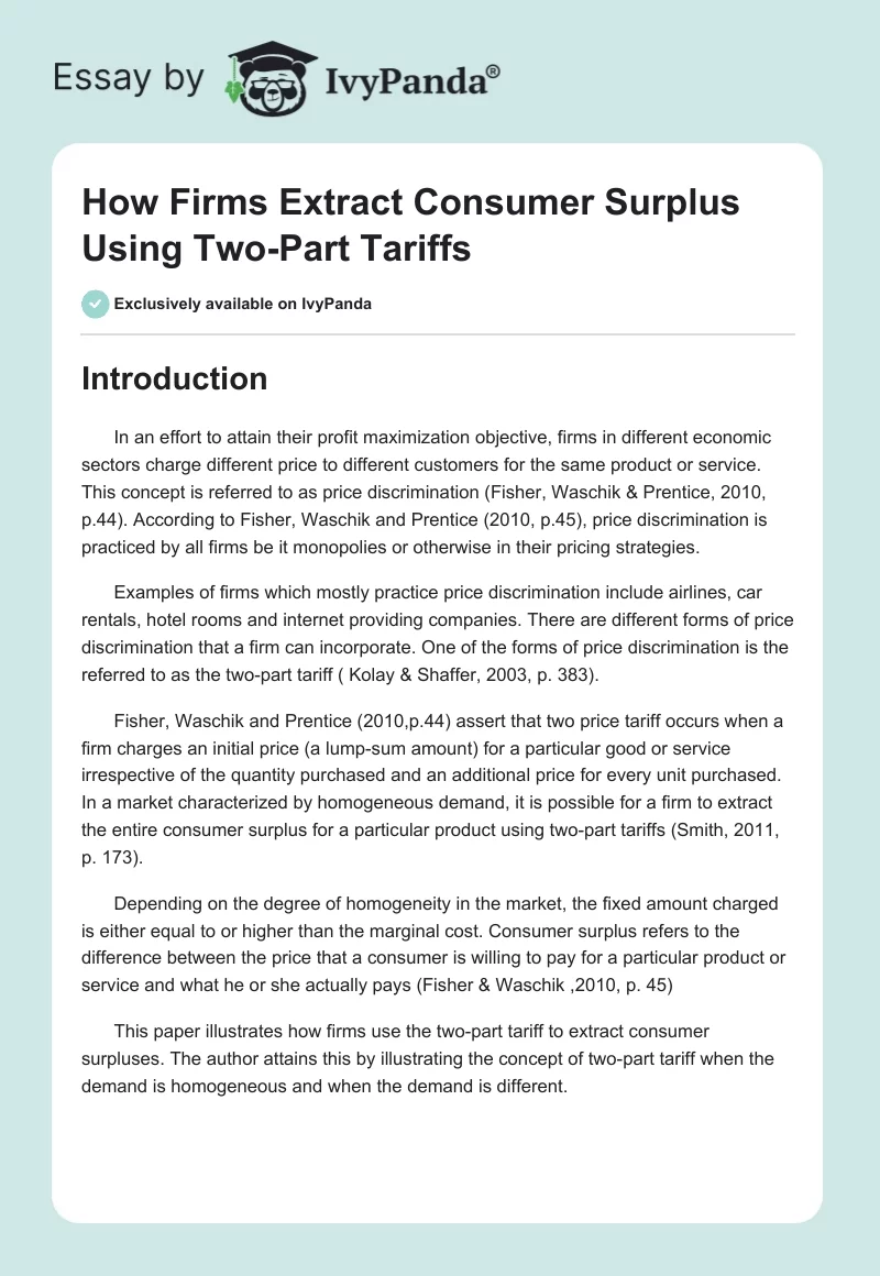 How Firms Extract Consumer Surplus Using Two-Part Tariffs. Page 1